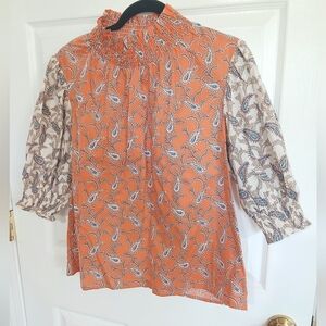 Ces Femme Paisley Print Puff Sleeve Fall Prairie Feminine Cottage Size Medium